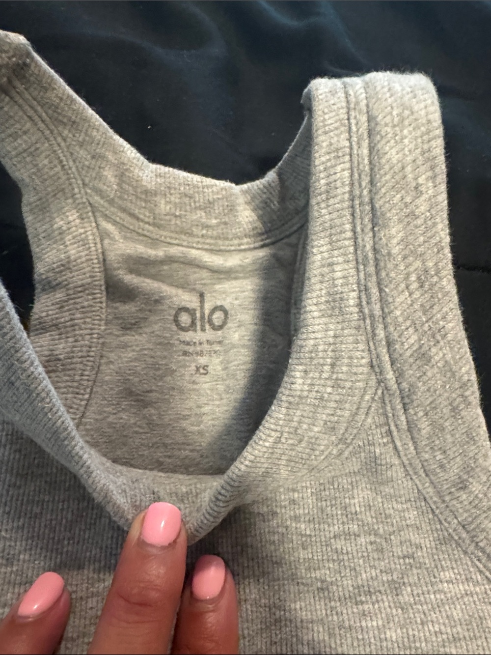 ALO Yoga Ribbed Racerback Crop Tank in Heather Gray - Picture 2 of 3